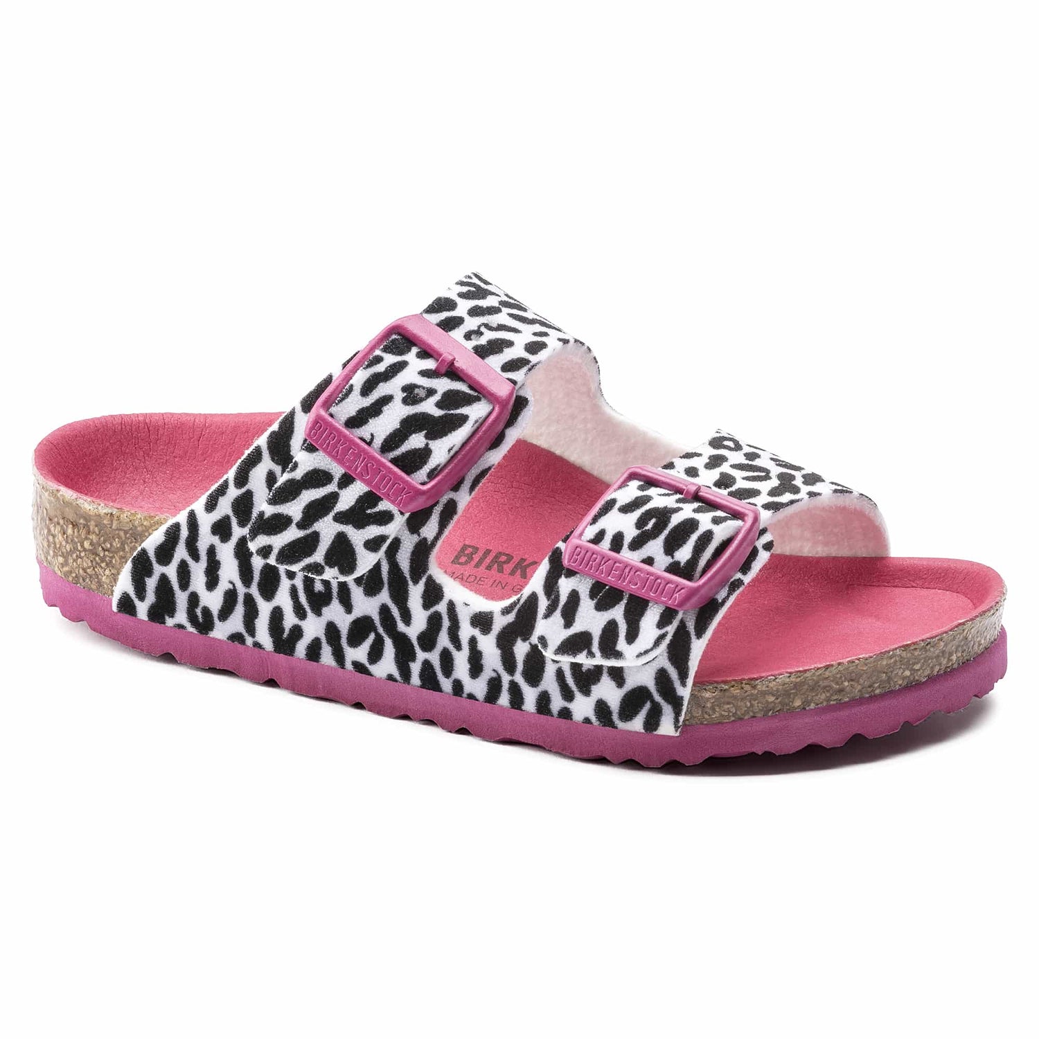 Birkenstock Leo Lilly Black-Pink Arizona Kids Textile Sandal right side view