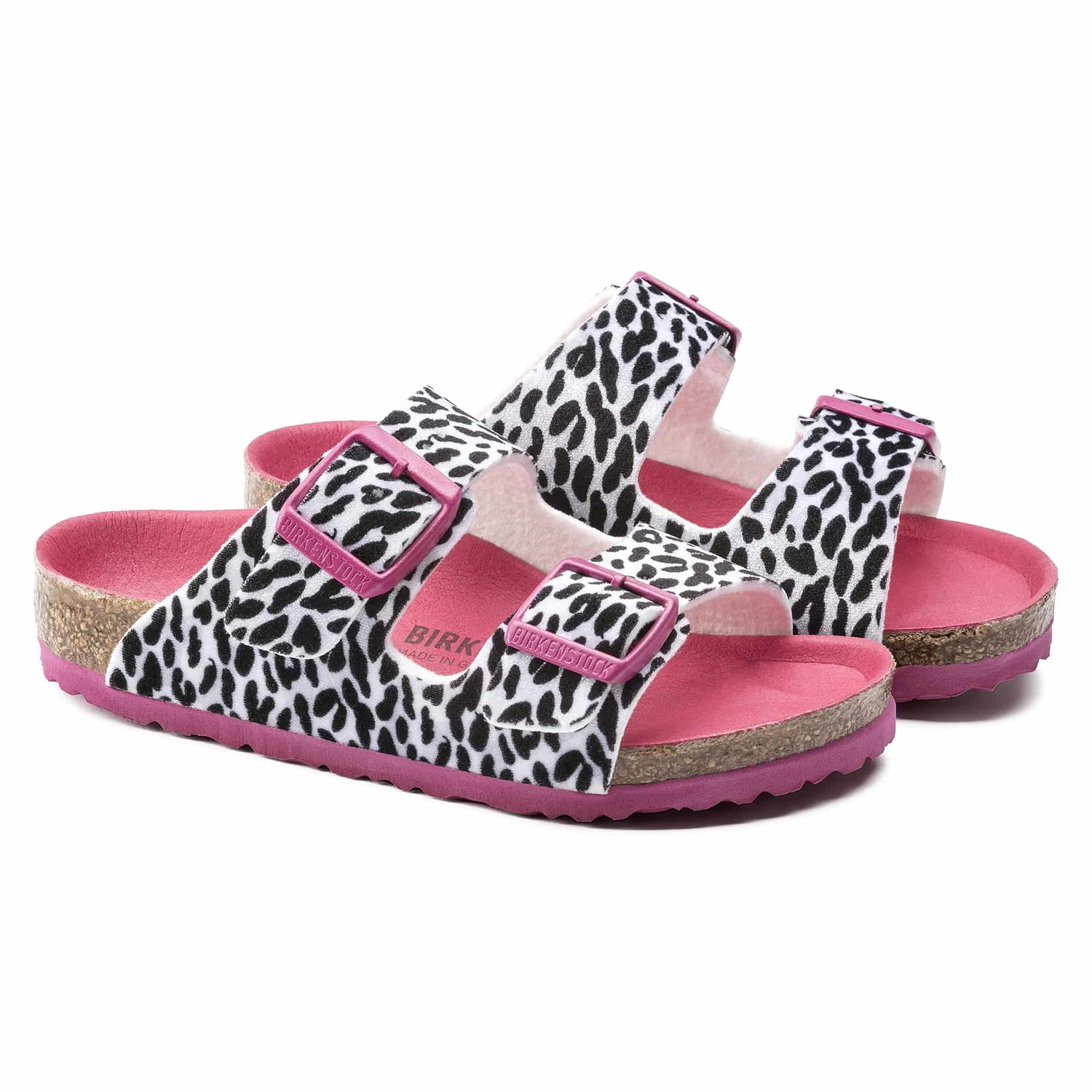 Birkenstock Leo Lilly Black-Pink Arizona Kids Textile Sandal pair