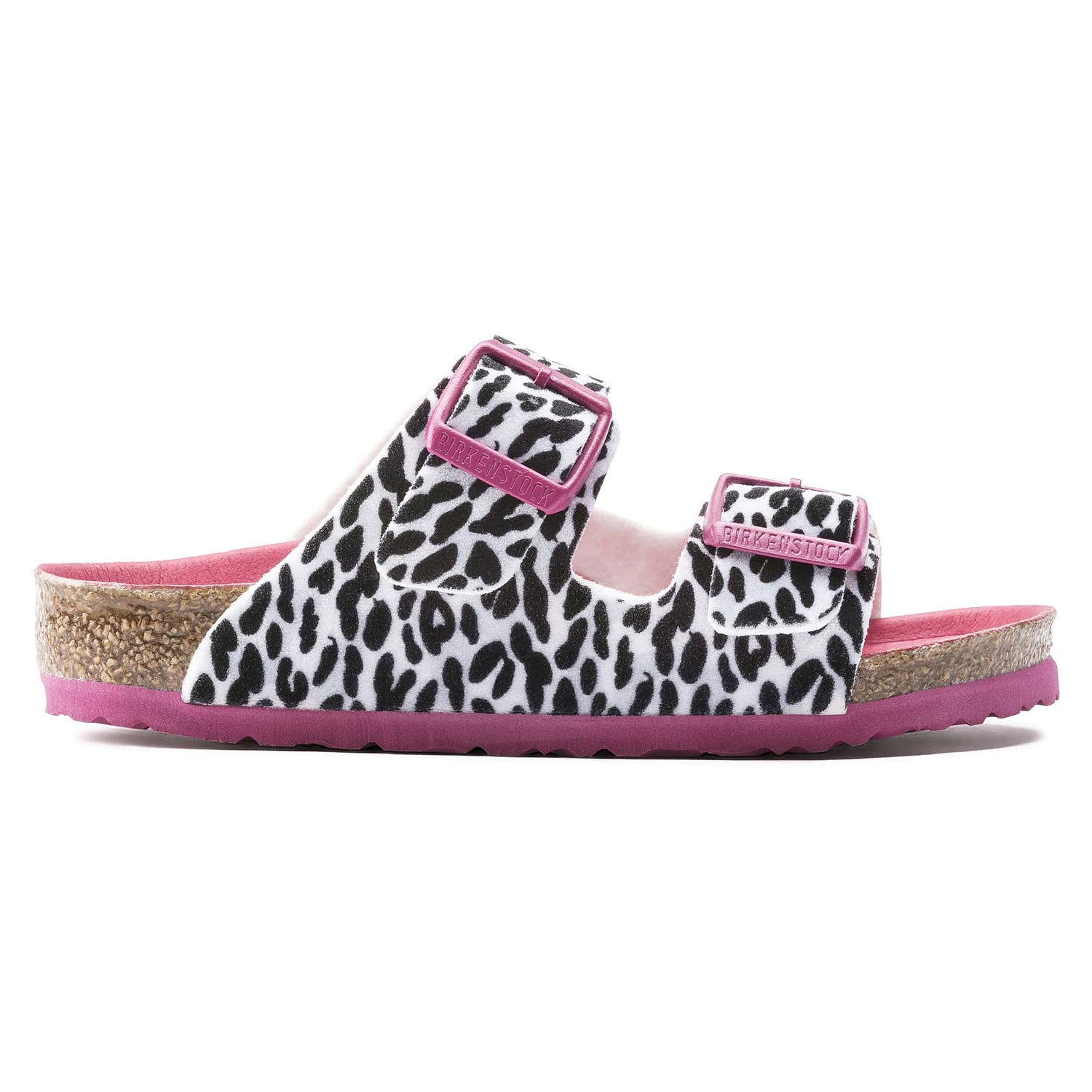 Birkenstock Leo Lilly Black-Pink Arizona Kids Textile Sandal side view