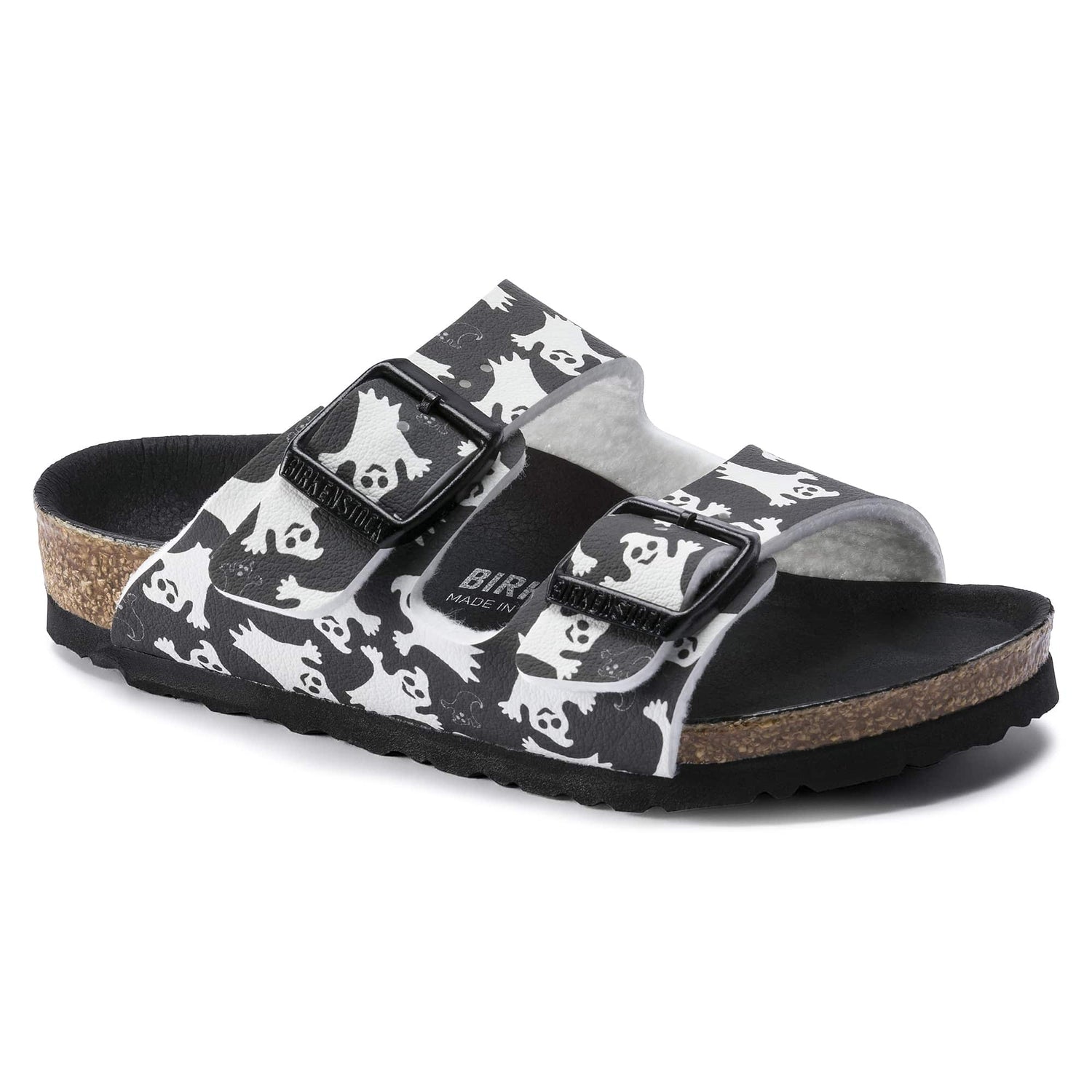 Birkesntock Black/Night Glow Ghost Black Arizona Kids Birko-Flor double strap sandal Side look