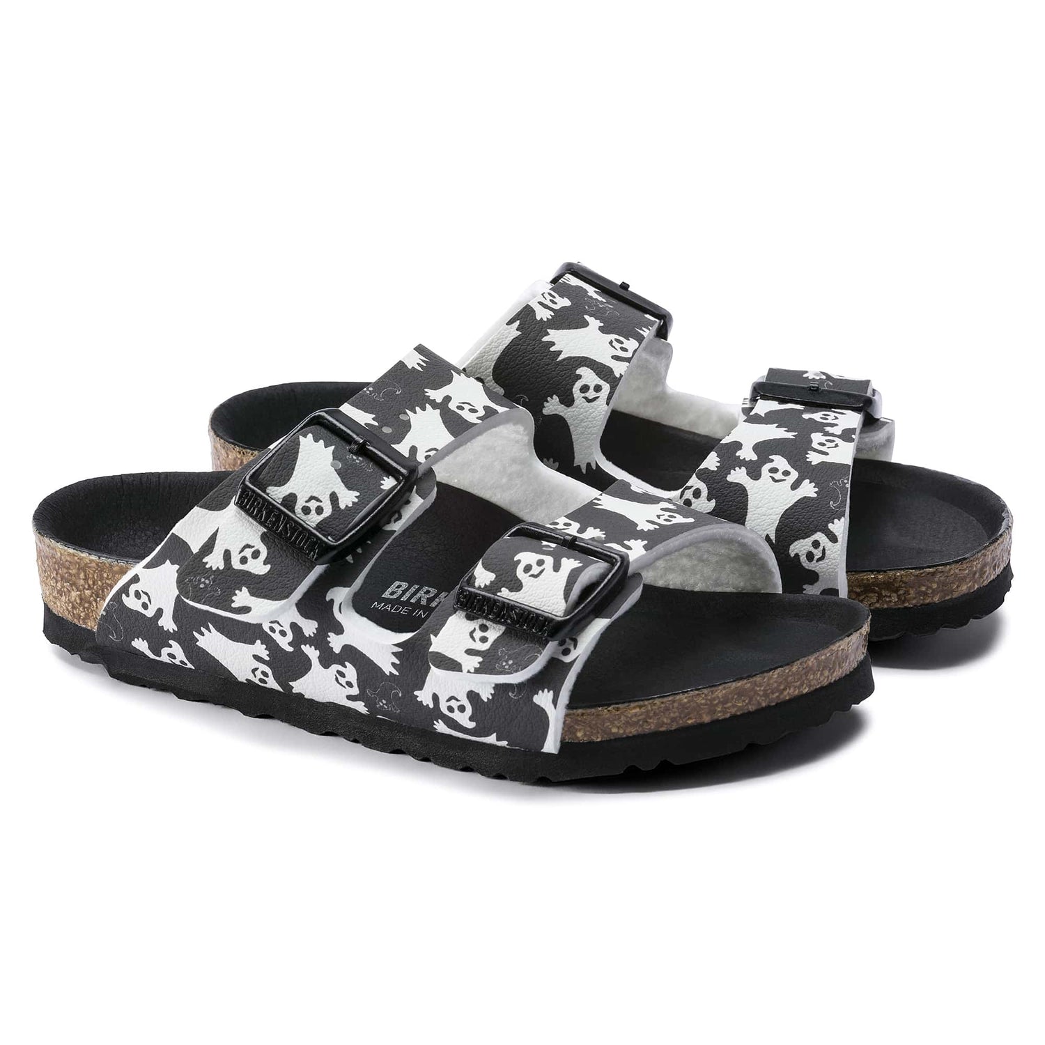 All about Birkesntock Black/Night Glow Ghost Black Arizona Kids Birko-Flor double strap sandal