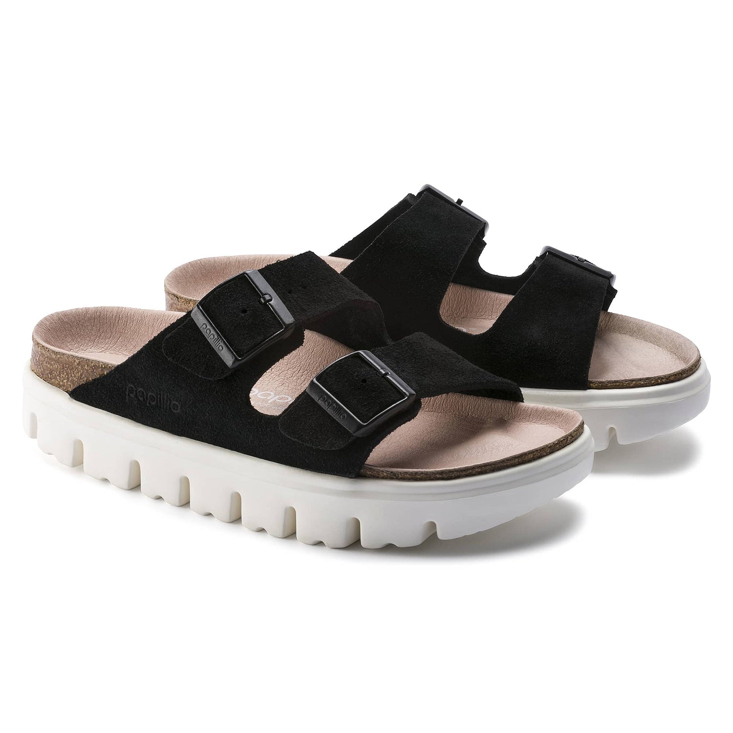 Birkenstock Black Arizona Platform Suede Leather pair