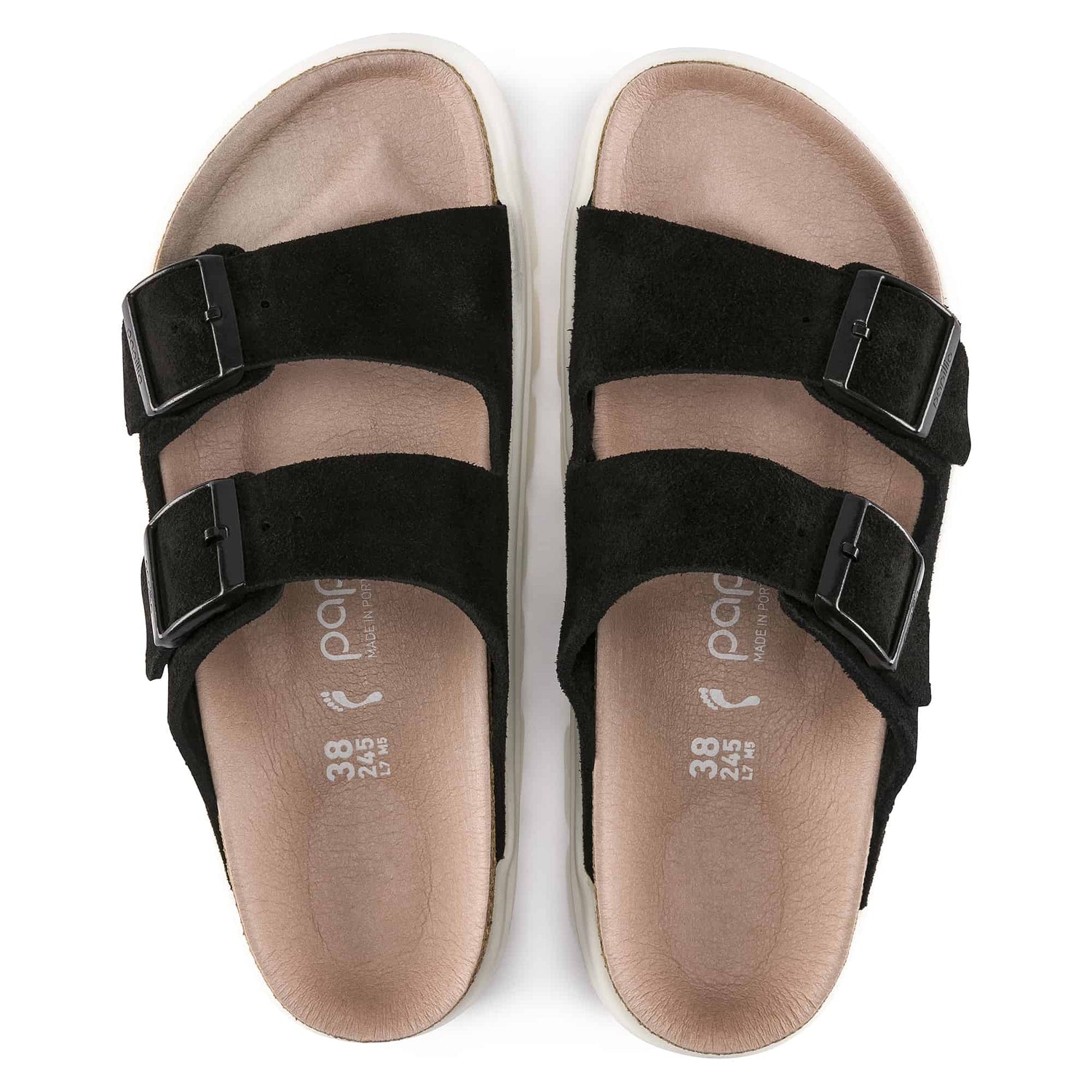 Birkenstock Black Arizona Platform Suede Leather top view