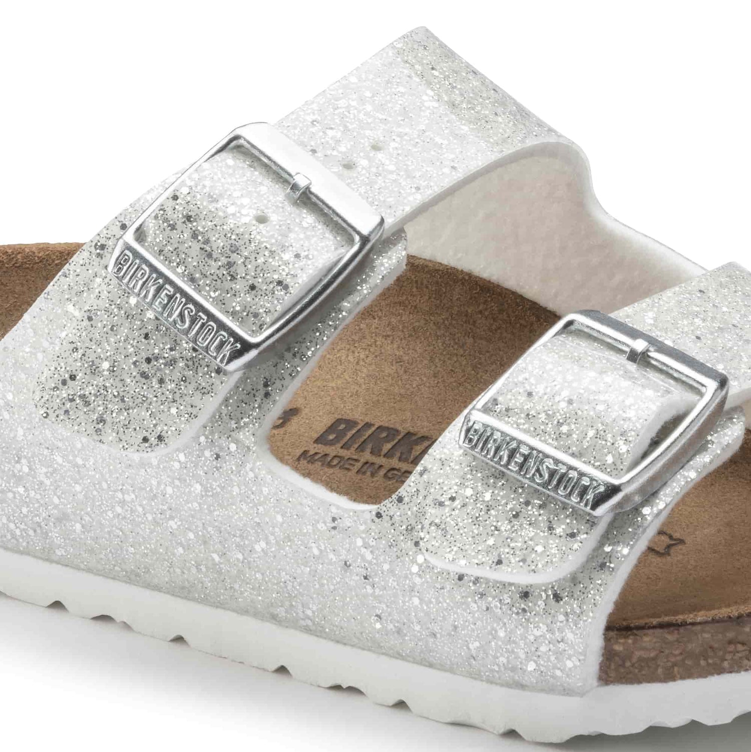 Birkenstock Sparkle White Cosmic Sparkle White Arizona Kids Birko-Flor Closeup View