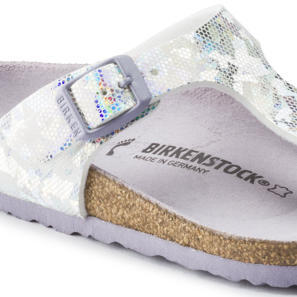 Birkenstock Hologram Silver Lavender Gizeh Kids Synthetics Detail View