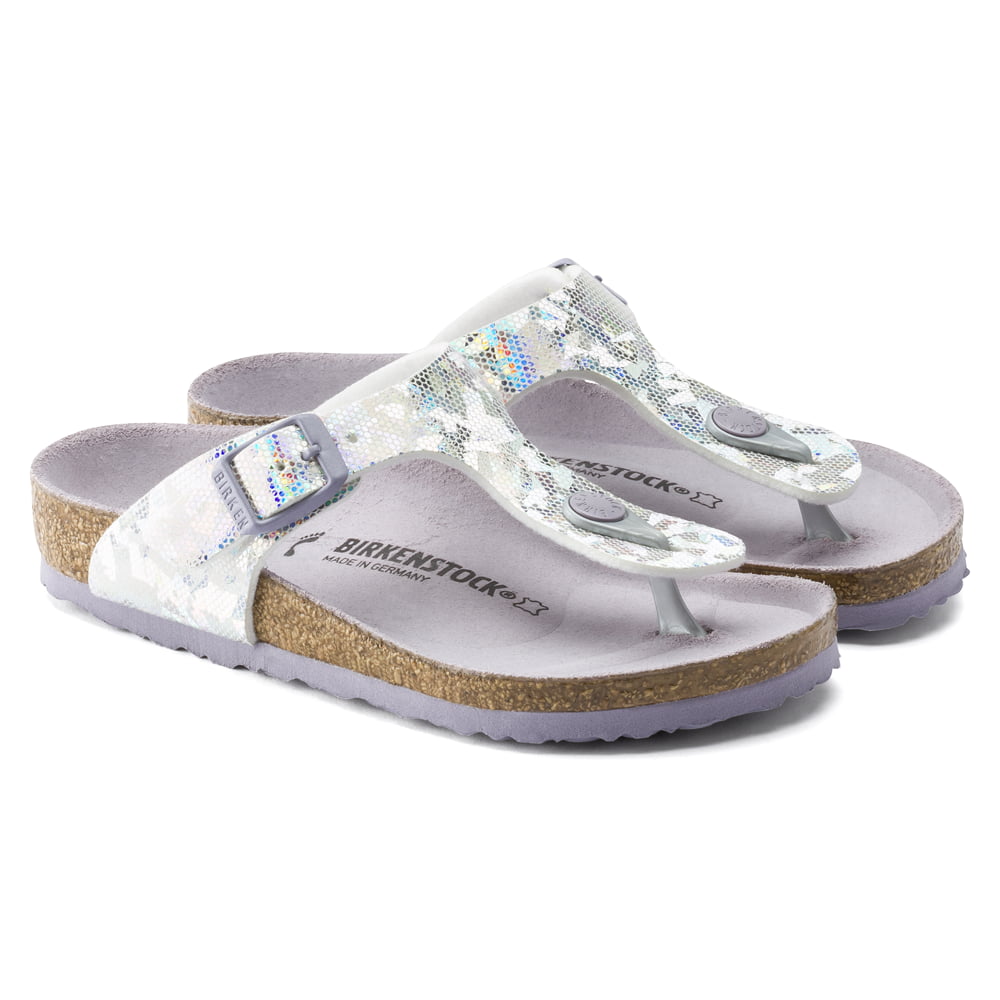 Birkenstock Hologram Silver Lavender Gizeh Kids Synthetics Pair View