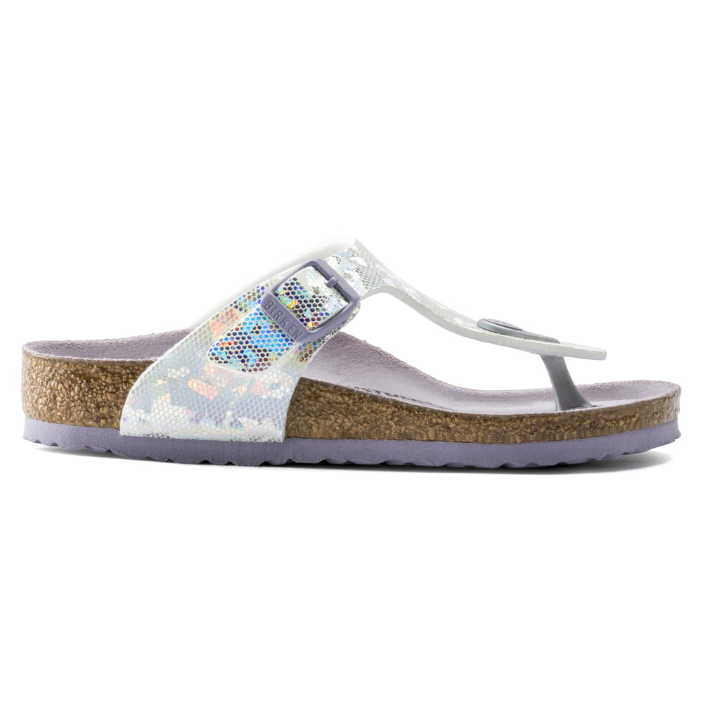 Birkenstock Hologram Silver Lavender Gizeh Kids Synthetics Side View