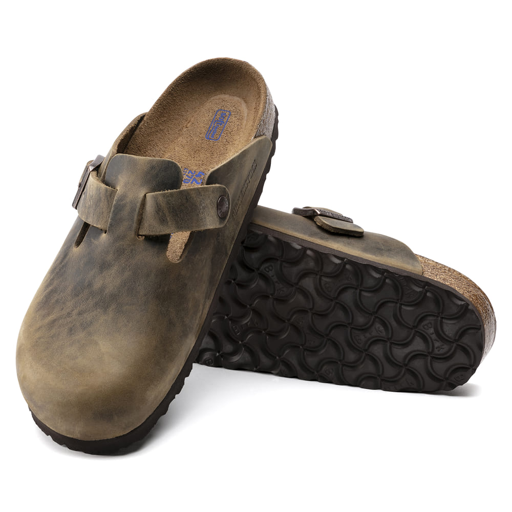 Birkenstock Mud Green Boston Oiled Leather Clog Sole