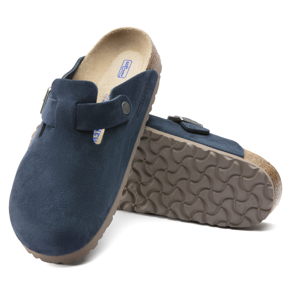 Birkenstock Blue/Navy Boston Soft Footbed Suede Leather clog Sole