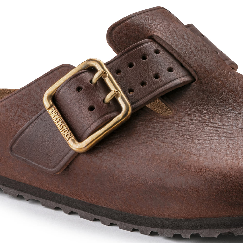 details of Birkenstock Boston Brown Bold Gap Natural Leather