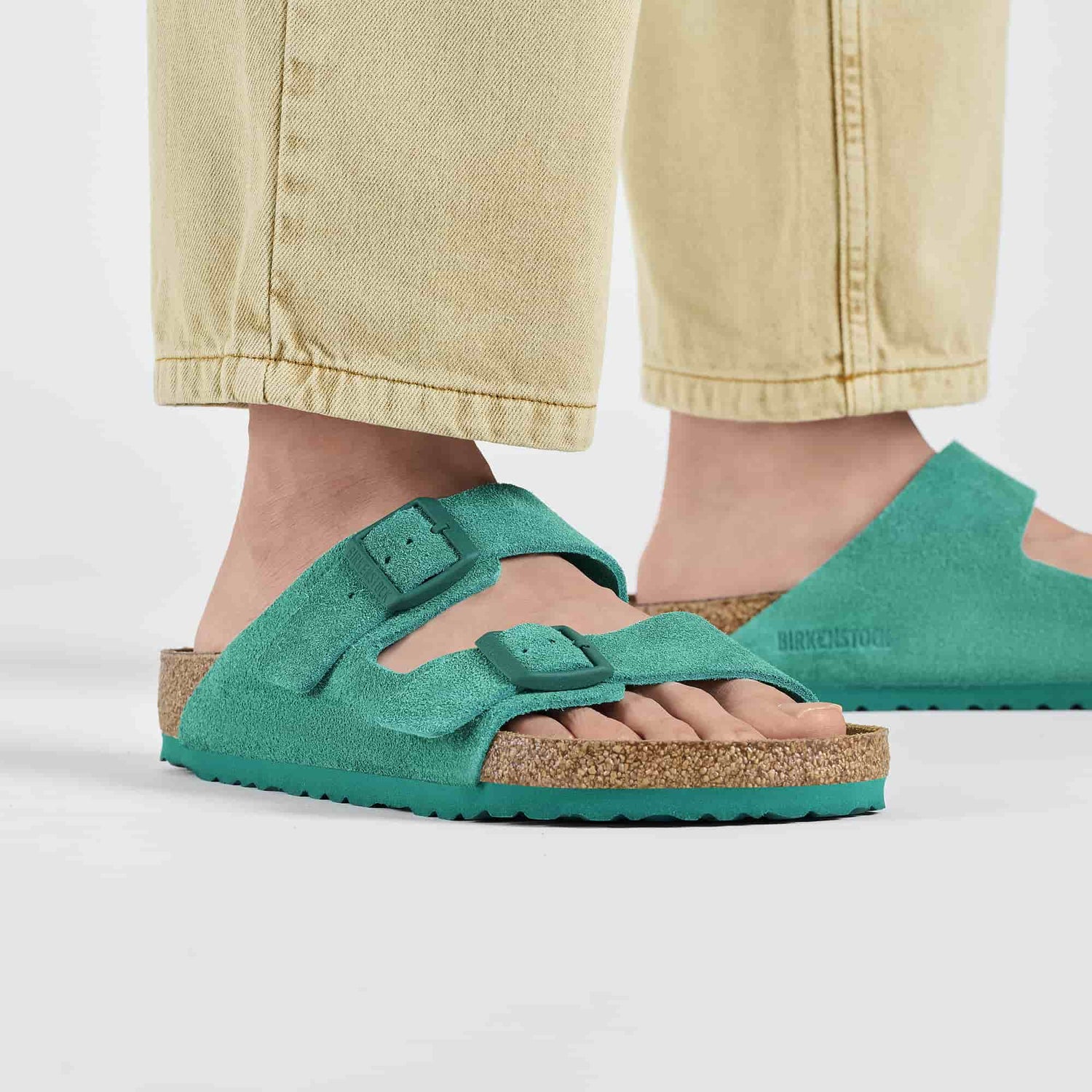 Birkenstock Arizona Green Suede Leather Sandal Closeup Look