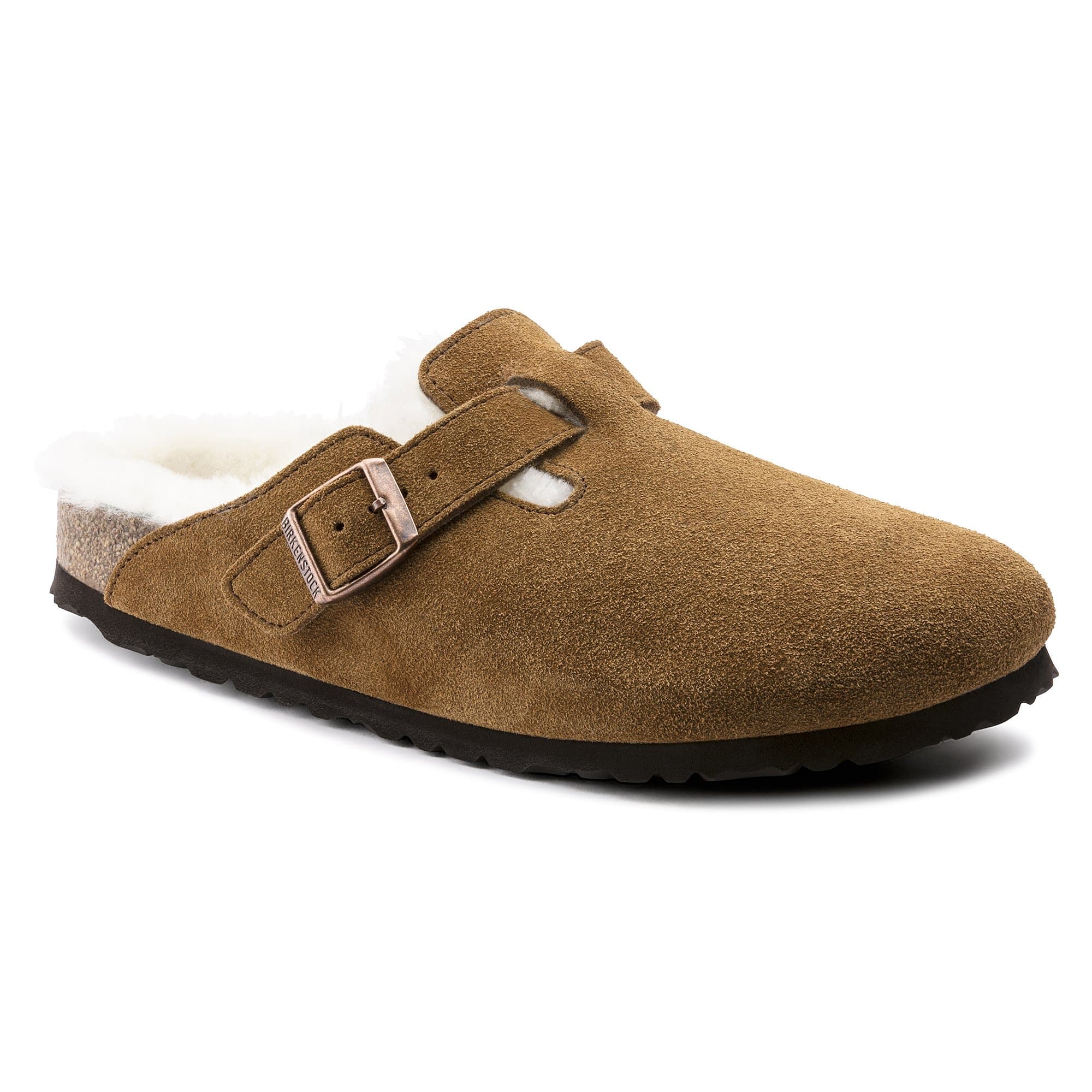 BIRKENSTOCK Boston Shearling Suede Leather Mink and Mocha