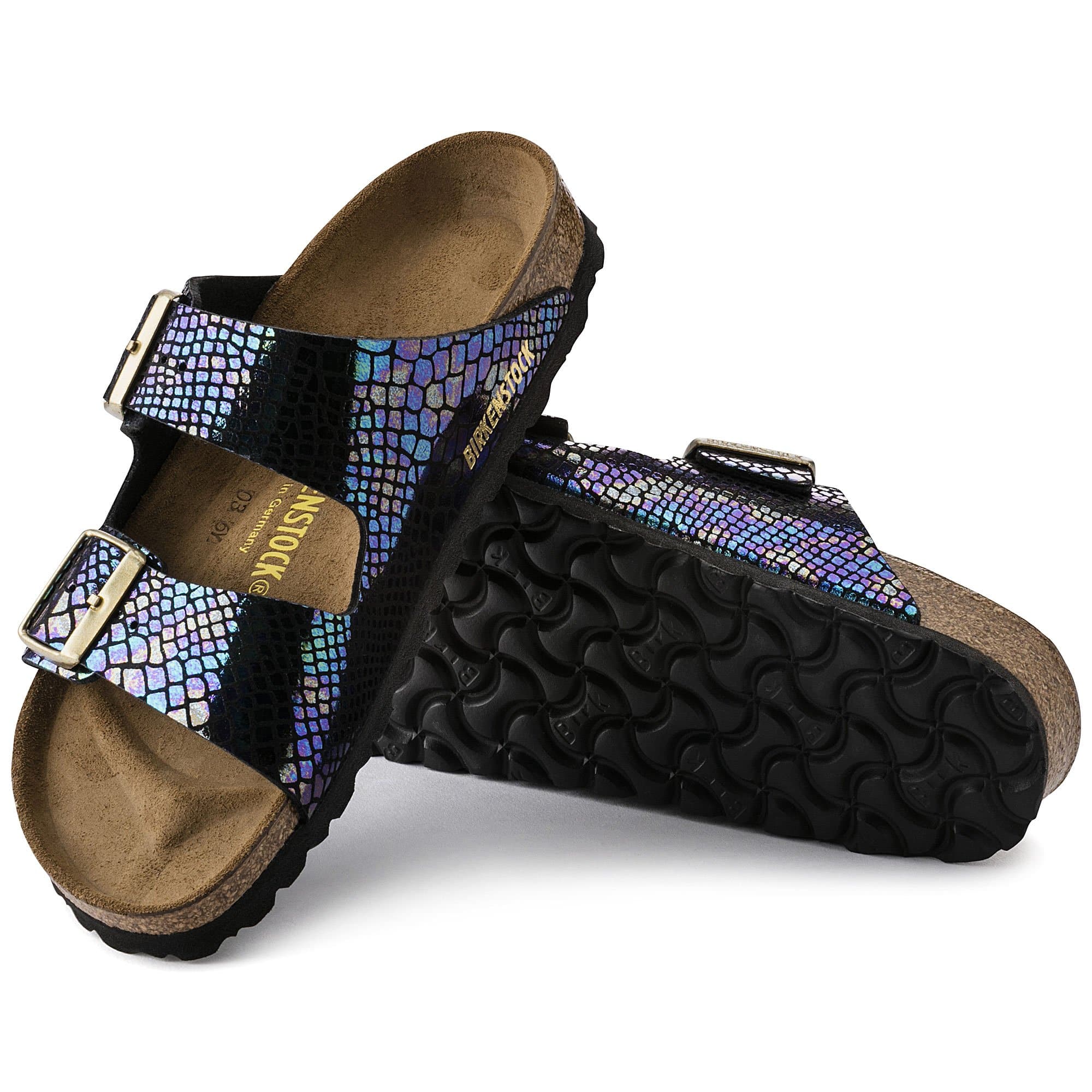 BIRKENSTOCK Arizona Birko Flor Sandals Shiny Snake Black Multicolor