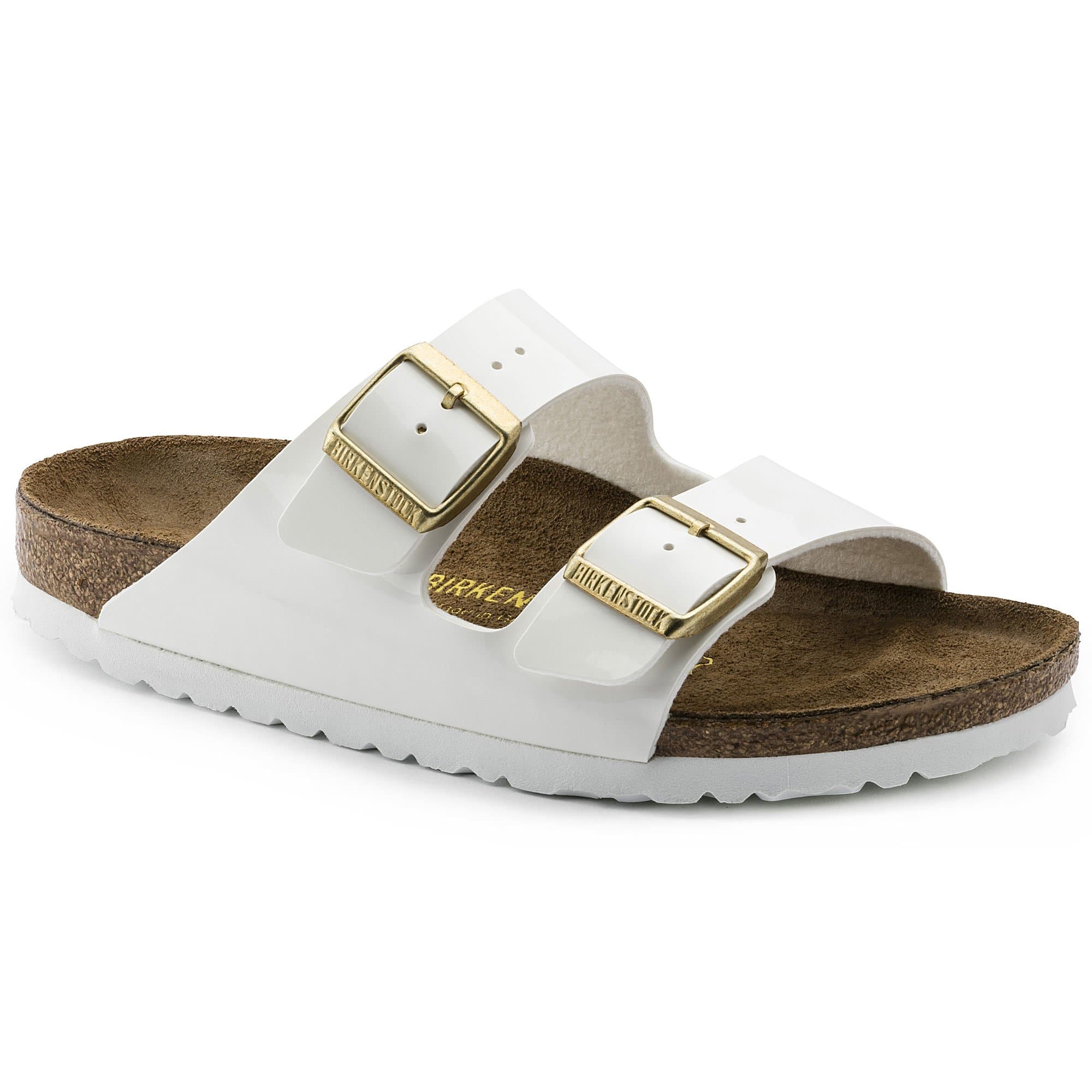 Black patent birkenstocks discount with gold buckle