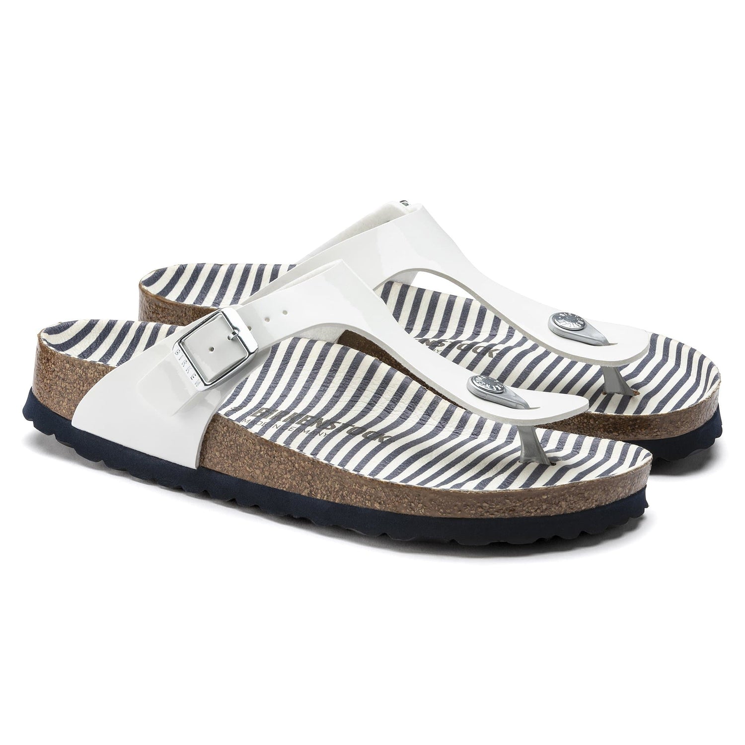 Birko-Flor Patent Nautical Stripes White - BIRKENSTOCK