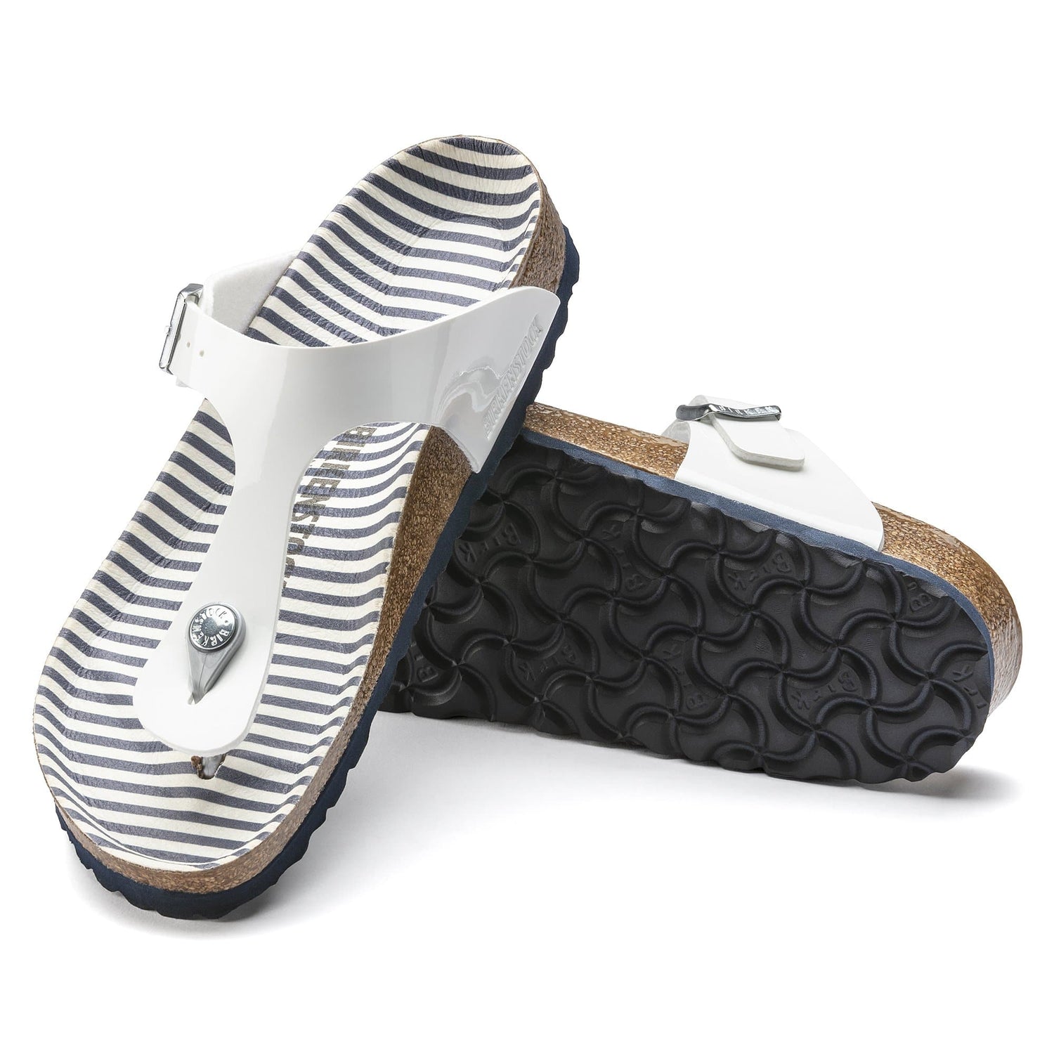 Birko-Flor Patent Nautical Stripes White - BIRKENSTOCK