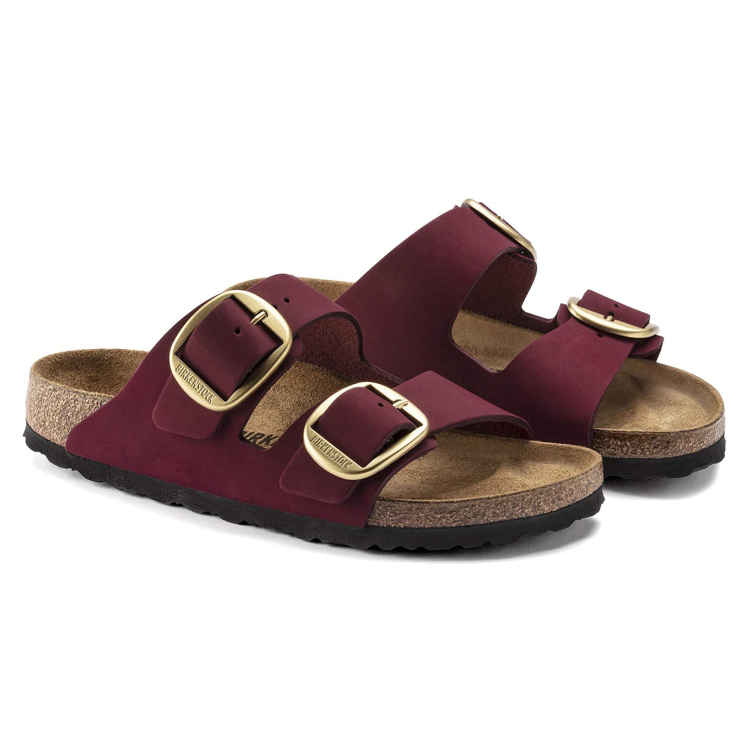 Birkenstock Arizona Big Buckle Red Nubuck Leather Sandal Pair