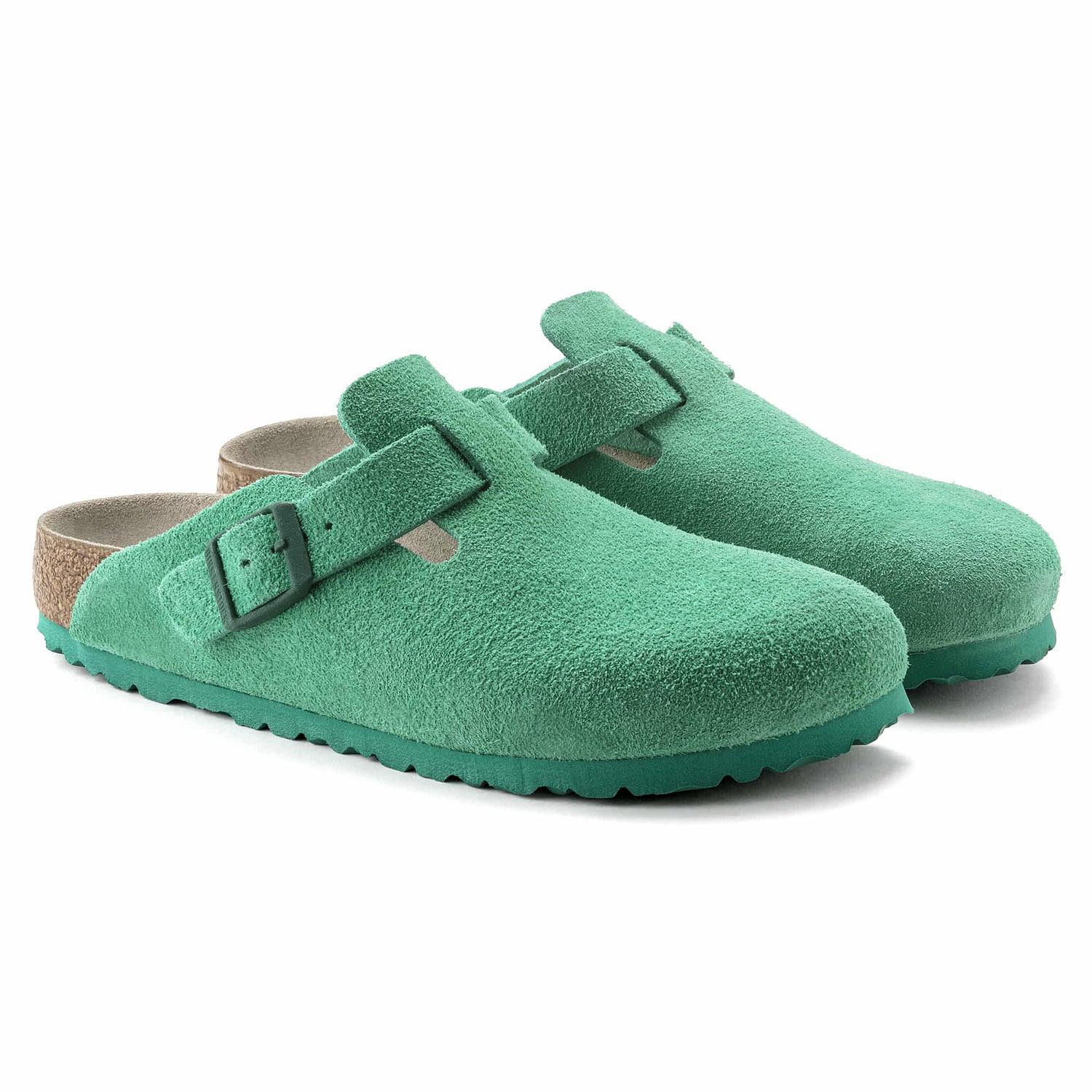 Birkesntock Green/Bold Green Boston Suede Leather Clog pair