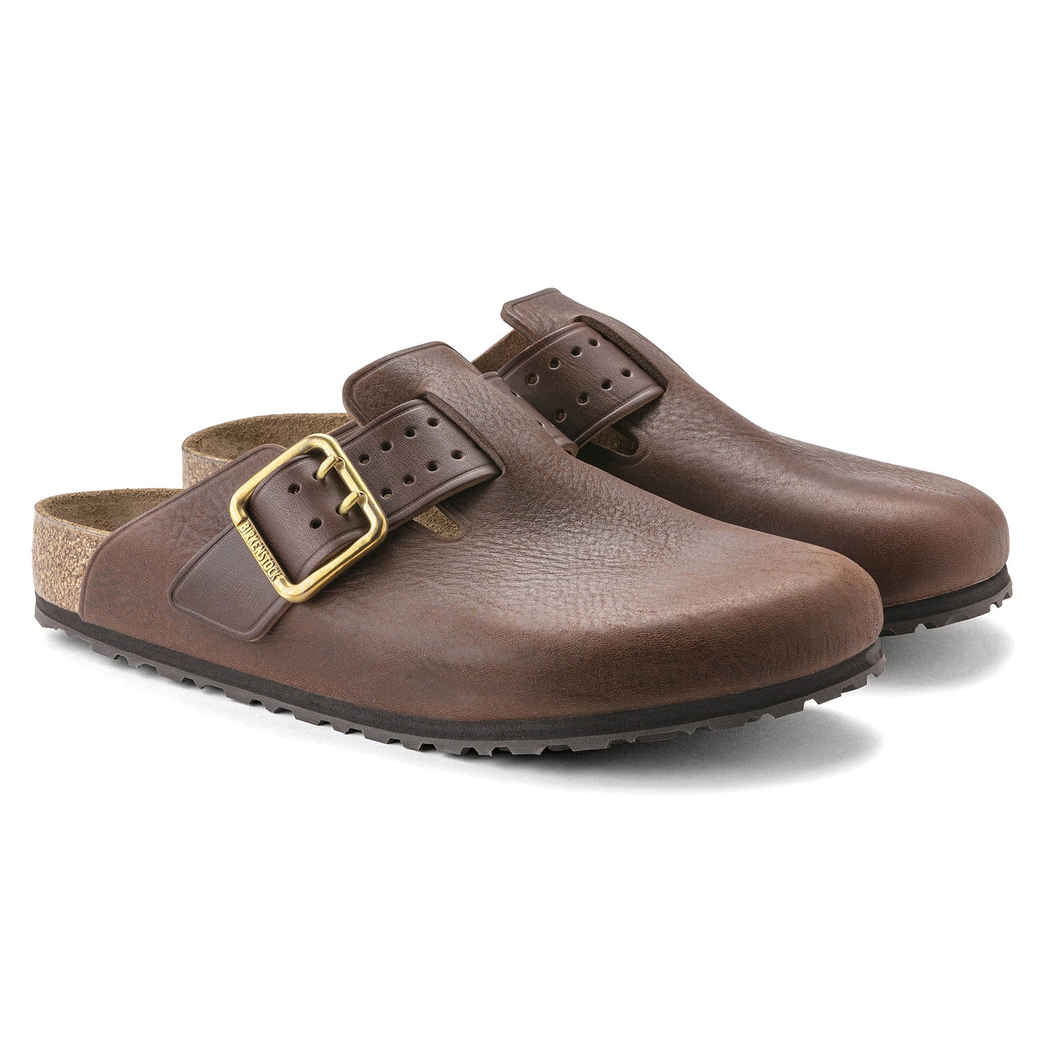 Birkenstock Boston Brown Bold Gap Natural Leather - pair look