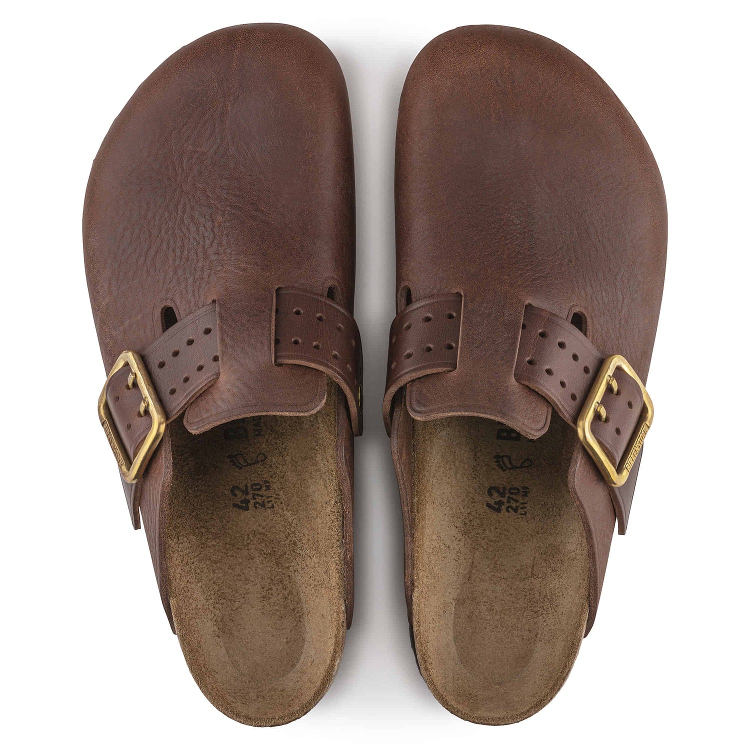 Birkenstock Boston Brown Bold Gap Natural Leather - top look