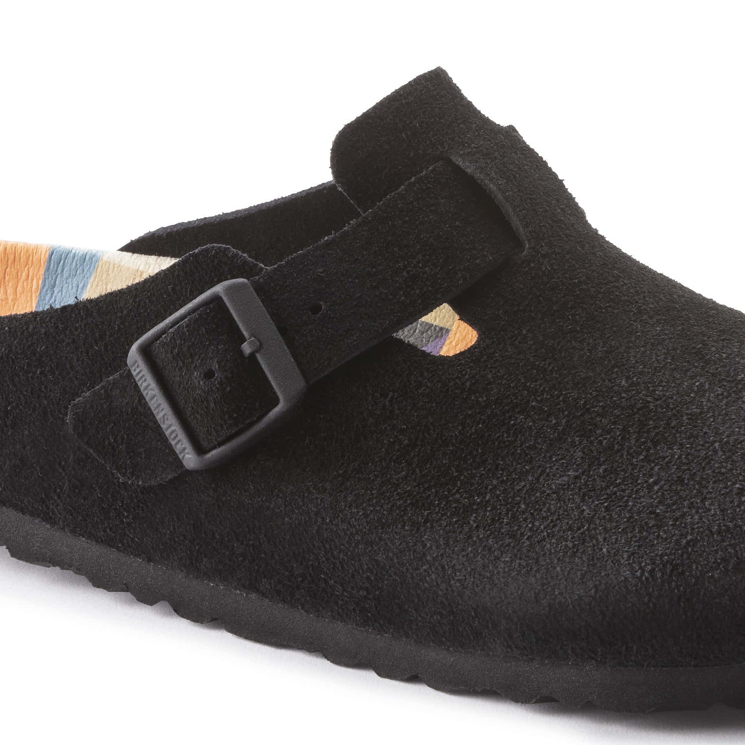 Birkenstock Boston Suede Black Leather Clog Details