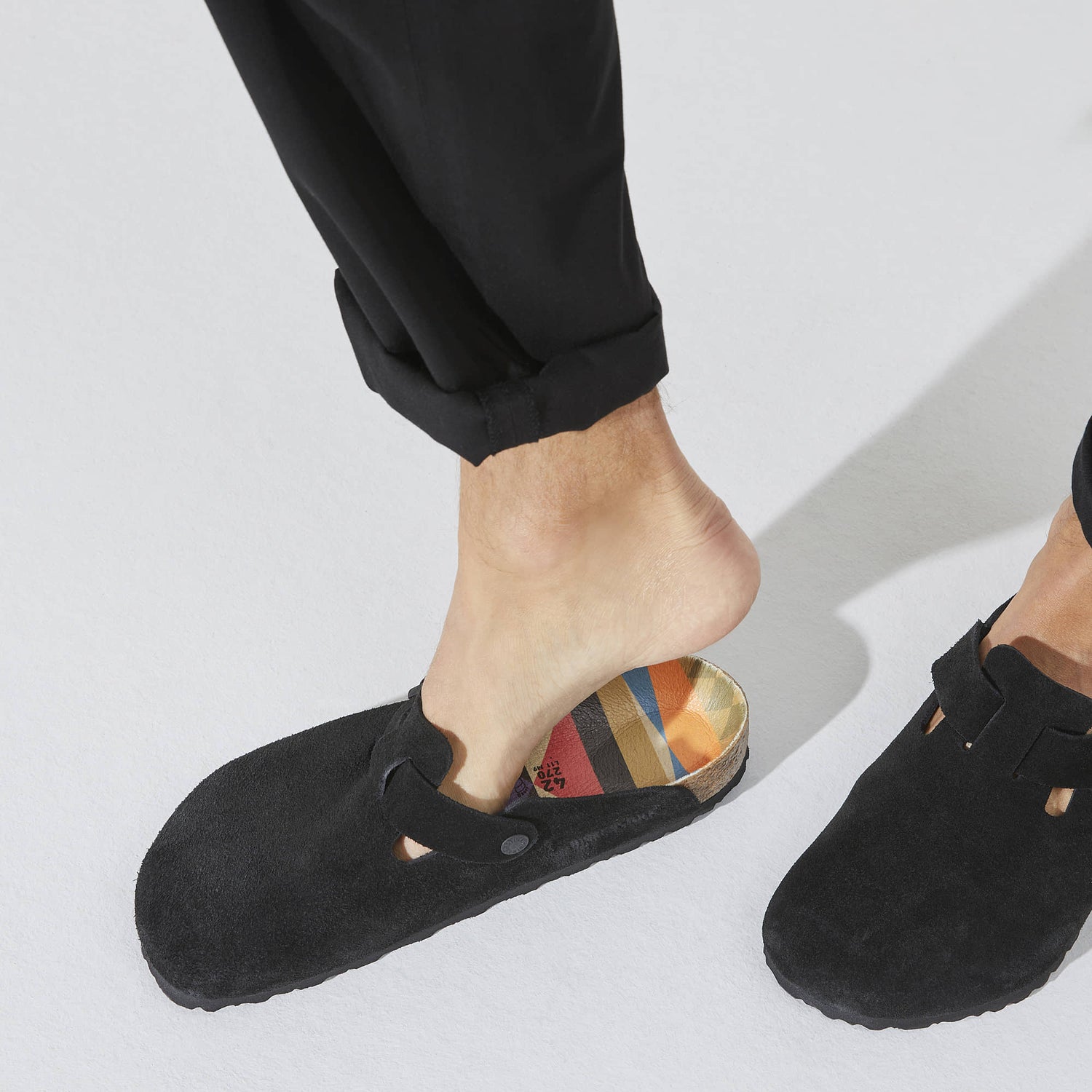 Birkenstock Boston Suede Black Leather Clog Side Details