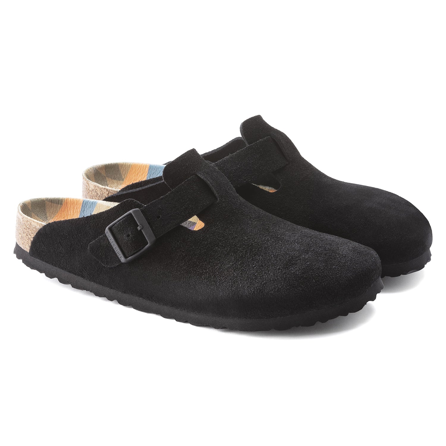 Birkenstock Boston Suede Black Leather Clog Pair