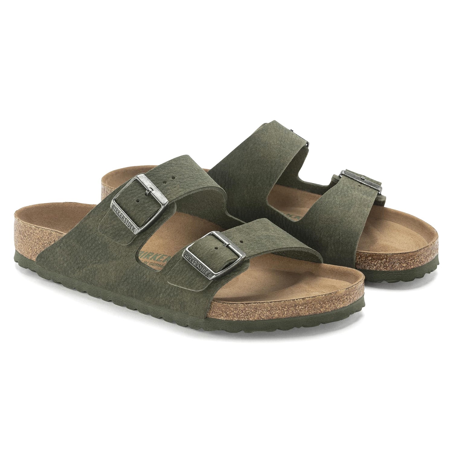 Birkenstock Arizona Vegan Green Micro Fibre Sandal Pair