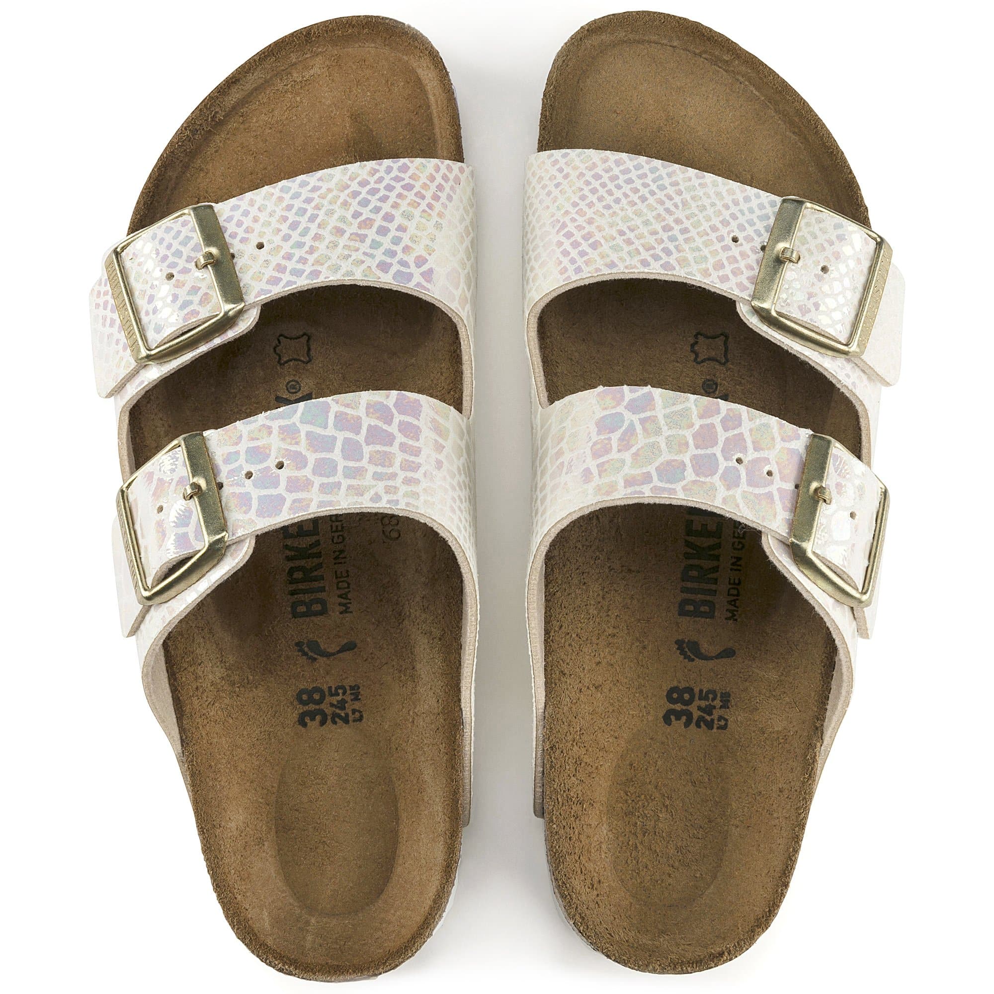 BIRKENSTOCK Arizona Birko Flor Sandals Shiny Snake Cream