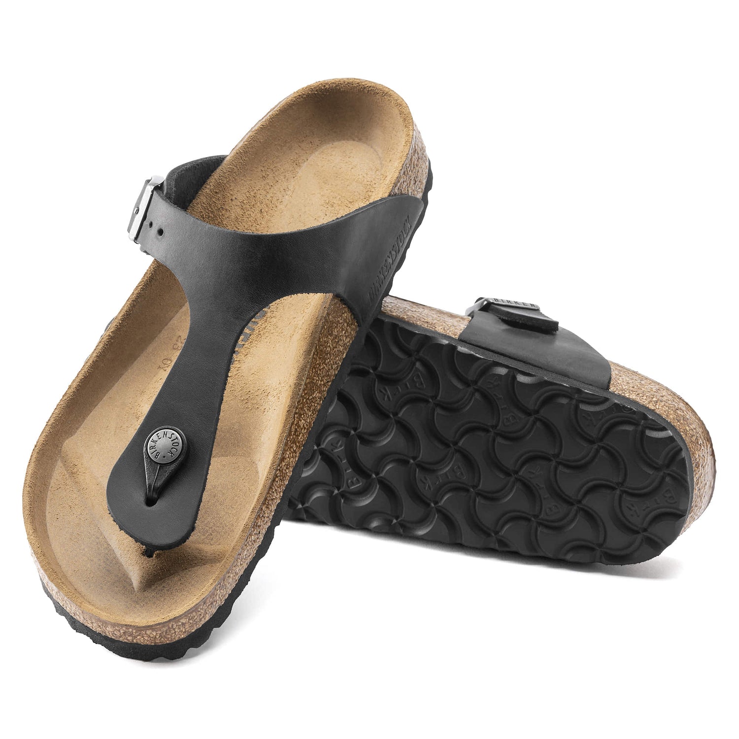 Shop Birkenstock black Gizeh Oiled Leather