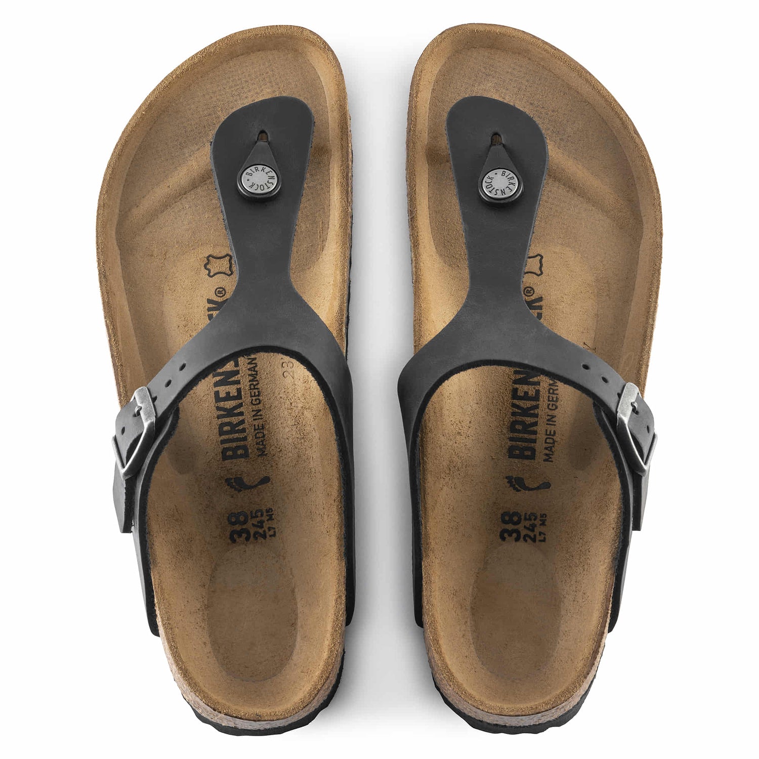 know more about Birkenstock black Gizeh Oiled Leather Sandal 